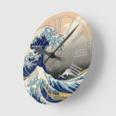PixDezines Vintag, Große Welle, Hokusai 葛 飾 北 斎 の Runde Wanduhr (Winkel)