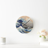 PixDezines Vintag, Große Welle, Hokusai 葛 飾 北 斎 の Runde Wanduhr (Zuhause)