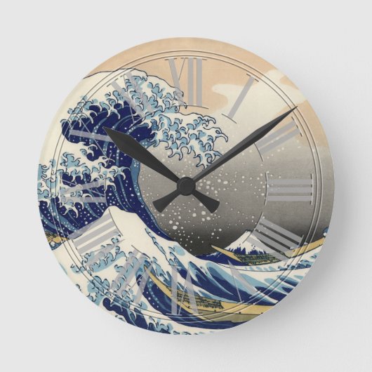 PixDezines Vintag, Große Welle, Hokusai 葛 飾 北 斎 の Runde Wanduhr (Vorderseite)