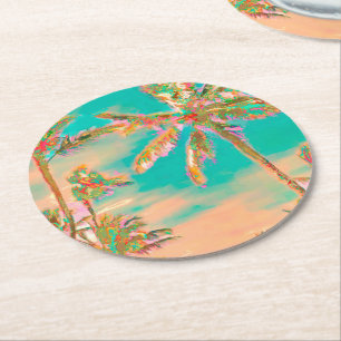 PixDezines Vintag Hawaiian Beach/Aquamarin Runder Pappuntersetzer