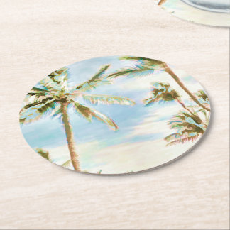 PixDezines Vintag Hawaiian Beach/Blue Runder Pappuntersetzer