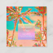 PixDezines Vintag Hawaiian Beach/Pink/Aquamarin Quadratische Visitenkarte (Rückseite)
