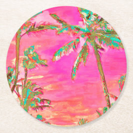 PixDezines Vintag Hawaiian Beach/Pink/Aquamarin Runder Pappuntersetzer