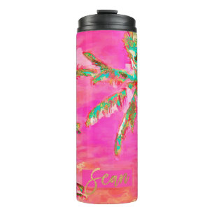 PixDezines Vintag Hawaiian Beach/Pink/Aquamarin Thermosbecher