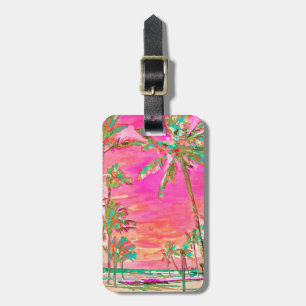 PixDezines Vintag Hawaiian Beach Scene/Pink Gepäckanhänger