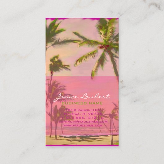 PixDezines Vintag Hawaiian Beach Scene/Pink Visitenkarte (Vorderseite)