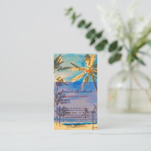 PixDezines Vintag Hawaiian Beach Scene Visitenkarte (Stehend Vorderseite)