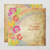 PixDezines Vintag/Leis/Luau/Hibiskus+Regenbogen Einladung (Vorne/Hinten)