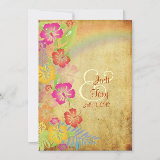 PixDezines Vintag/Leis/Luau/Hibiskus+Regenbogen Einladung (Vorderseite)