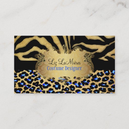 PixDezines VINTAG LEOPARD+ZEBRA+IMITATE+GOLD+LABEL Visitenkarte (Vorderseite)