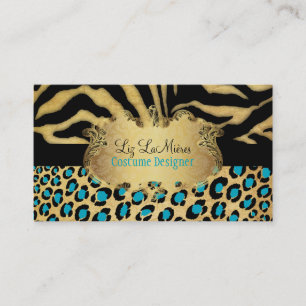 PixDezines VINTAG LEOPARD+ZEBRA+IMITATE+GOLD+LABEL Visitenkarte