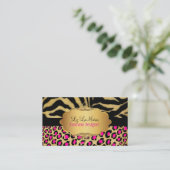 PixDezines VINTAG LEOPARD+ZEBRA+IMITATE+GOLD+LABEL Visitenkarte (Stehend Vorderseite)