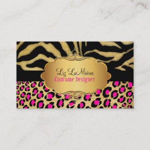 PixDezines VINTAG LEOPARD+ZEBRA+IMITATE+GOLD+LABEL Visitenkarte