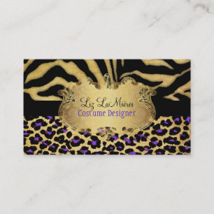 PixDezines VINTAG LEOPARD+ZEBRA+IMITATE+GOLD+LABEL Visitenkarte