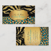 PixDezines VINTAG LEOPARD+ZEBRA+IMITATE+GOLD+LABEL Visitenkarte (Vorne/Hinten)