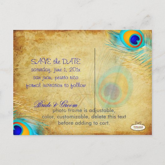 PixDezines Vintag Pfau/DIY-Ereignis Ankündigungspostkarte (Rückseite)