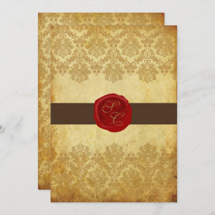 PixDezines Vintag+Pique Lace Damask+Wachs Siegel Einladung