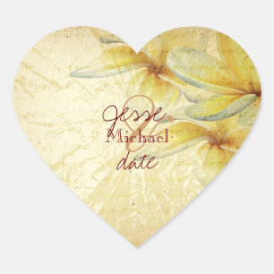 PixDezines Vintag Plumeria Herz-Aufkleber