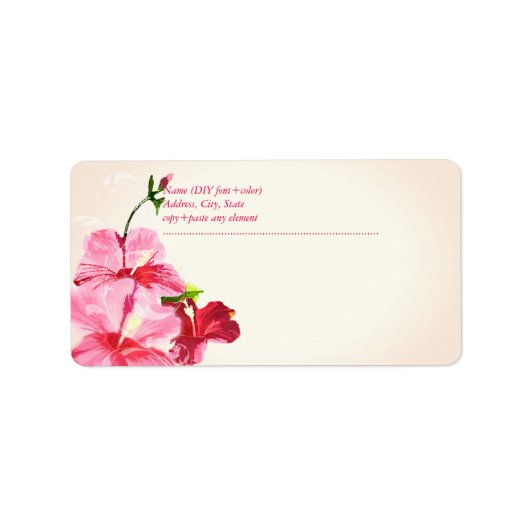 PixDezines Vintag Rosa Hibiskus/Imitate Parchment Adressaufkleber (Vorne)