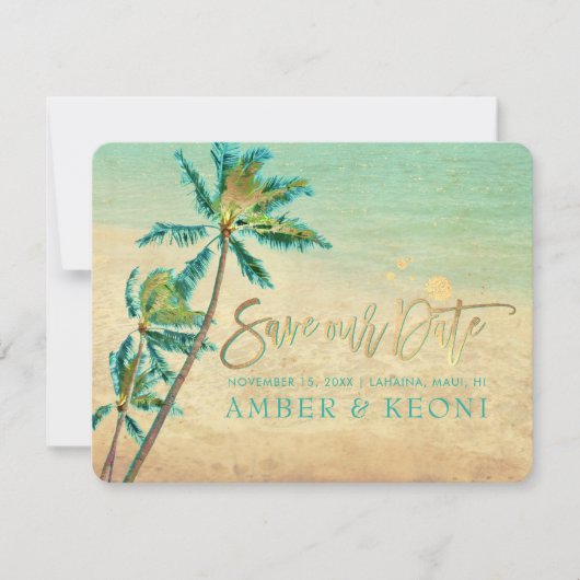 PixDezines Vintag Strand/Palmen Bäume/Save the Dat Save The Date (Vorderseite)