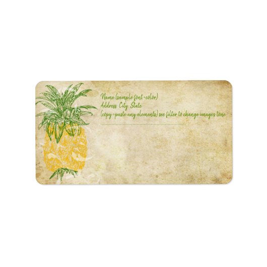 PixDezines Vintage Ananas Labels Adressaufkleber (Vorne)