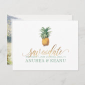 PixDezines Vintage Ananas/Save the Date Ankündigungspostkarte (Vorne/Hinten)