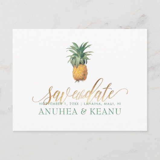 PixDezines Vintage Ananas/Save the Date Ankündigungspostkarte (Vorderseite)