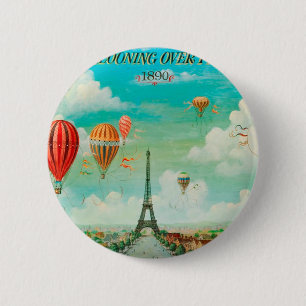 PixDezines Vintage Ballone/Eiffel/Paris Button