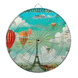 PixDezines Vintage Ballone/Eiffel/Paris Dartscheibe