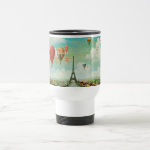 PixDezines Vintage Ballone/Eiffel/Paris Reisebecher