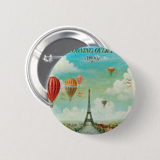 PixDezines Vintage Ballons/Eiffel/Paris Button (Vorne & Hinten)