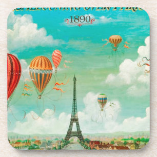 PixDezines Vintage Ballons/Eiffel/Paris Getränkeuntersetzer