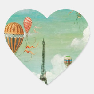PixDezines Vintage Ballons/Eiffel/Paris Herz-Aufkleber