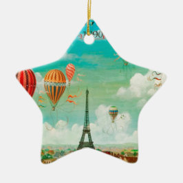 PixDezines Vintage Ballons/Eiffel/Paris Keramik Ornament