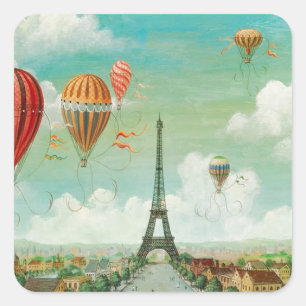PixDezines Vintage Ballons/Eiffel/Paris Quadratischer Aufkleber
