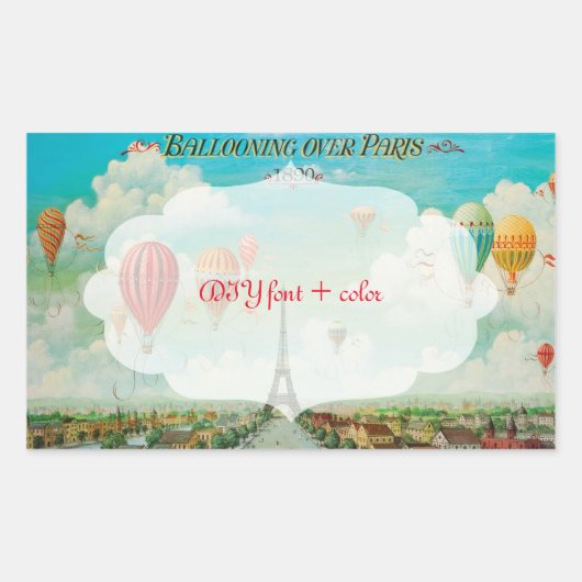 PixDezines Vintage Ballons/Eiffel/Paris Rechteckiger Aufkleber (Vorderseite)