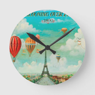 PixDezines vintage Ballons/eiffelturm/paris Runde Wanduhr