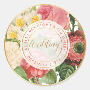 PixDezines VINTAGE BLUMENSTRÄUSSE Runder Aufkleber