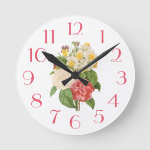 PixDezines Vintage Camelia/Osterglocken/DIY-Schrif Runde Wanduhr