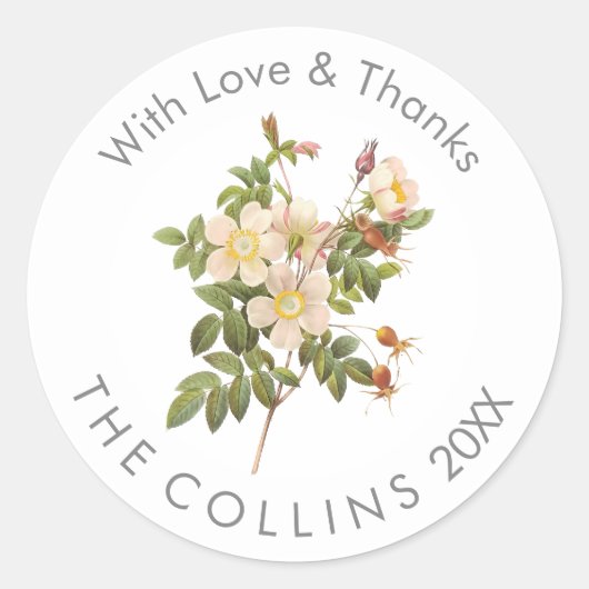 PixDezines Vintage Creme Rose Danke Stickers (Vorderseite)