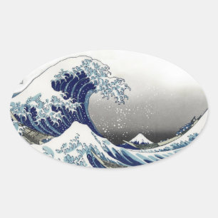 PixDezines Vintage, Große Welle, Hokusai 葛飾北斎の神奈川沖 Ovaler Aufkleber