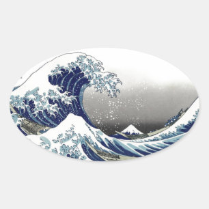 PixDezines Vintage, Große Welle, Hokusai 葛飾北斎の神奈川沖 Ovaler Aufkleber