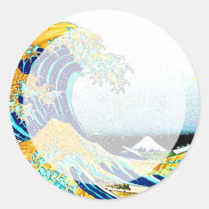 PixDezines Vintage, Große Welle, Hokusai 葛飾北斎の神奈川沖 Runder Aufkleber