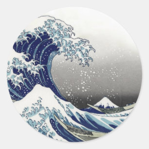 PixDezines Vintage, Große Welle, Hokusai 葛飾北斎の神奈川沖 Runder Aufkleber
