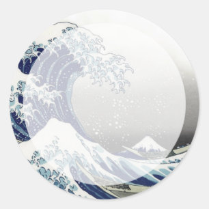 PixDezines Vintage, Große Welle, Hokusai 葛飾北斎の神奈川沖 Runder Aufkleber
