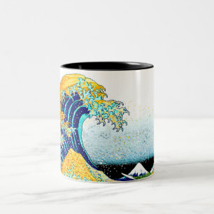 PixDezines Vintage, Große Welle, Hokusai 葛飾北斎の神奈川沖 Zweifarbige Tasse