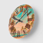 PixDezines vintage hawaii beach Runde Wanduhr (Winkel)