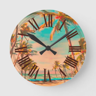 PixDezines vintage hawaii beach Runde Wanduhr