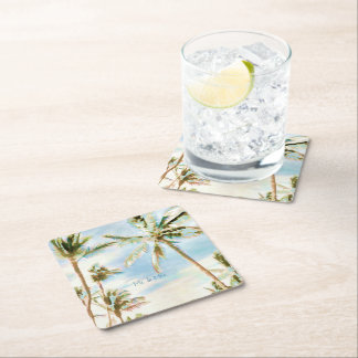 PixDezines Vintage-Hawaiian-Strand/Koralle/Blau Rechteckiger Pappuntersetzer