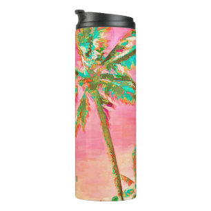 PixDezines Vintage Hawaiian Strand/Rosa/Türkis Thermosbecher